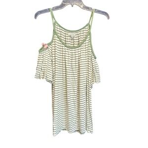 MAX STUDIO Cold Shoulder Top Green Striped Spaghetti Strap‎ Blouse Small